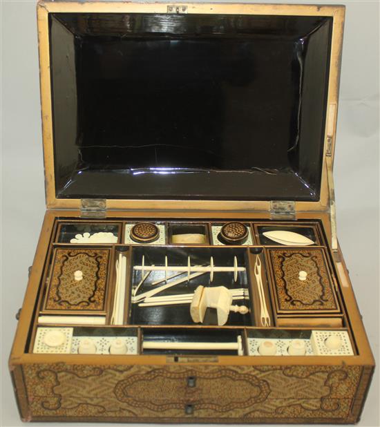 A Chinese export lacquer work box, 13.25in.